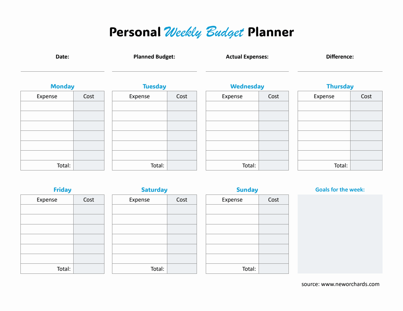 Free  Weekly Budget Planner in Word