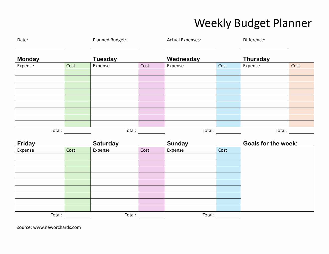 Free Weekly Budget Planner in Word