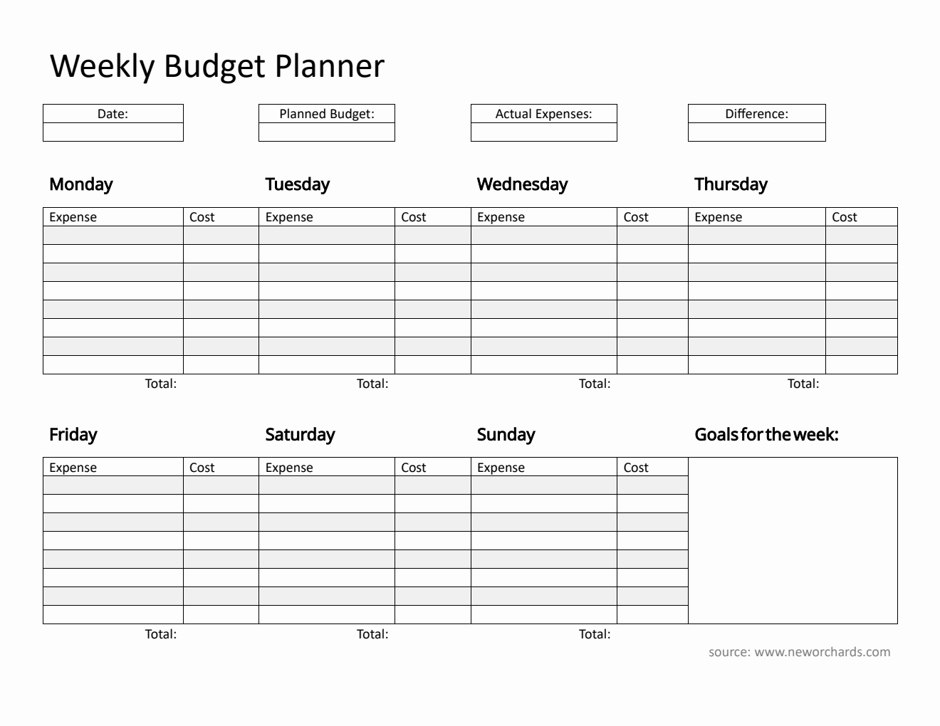 Free Weekly Budget Planner in Word