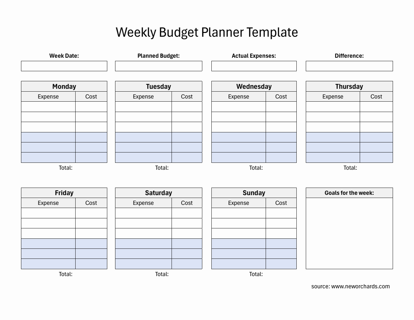 Free Striped Weekly Budget Planner in Word