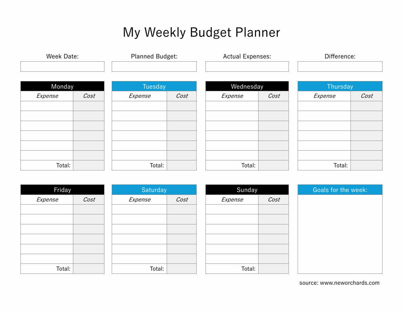 Free Customizable Weekly Budget Planner in Word