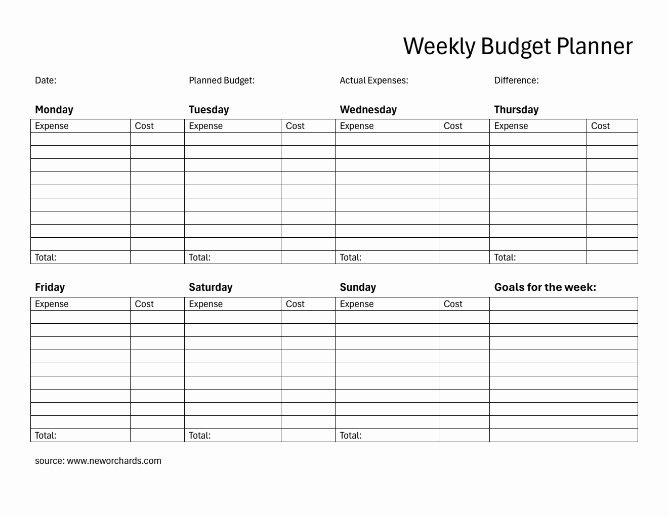 Free Weekly Budget Planner in Word