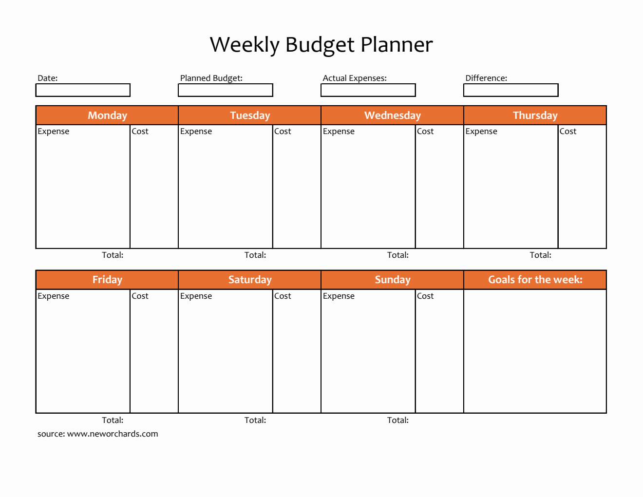 Free Weekly Budget Planner in Excel