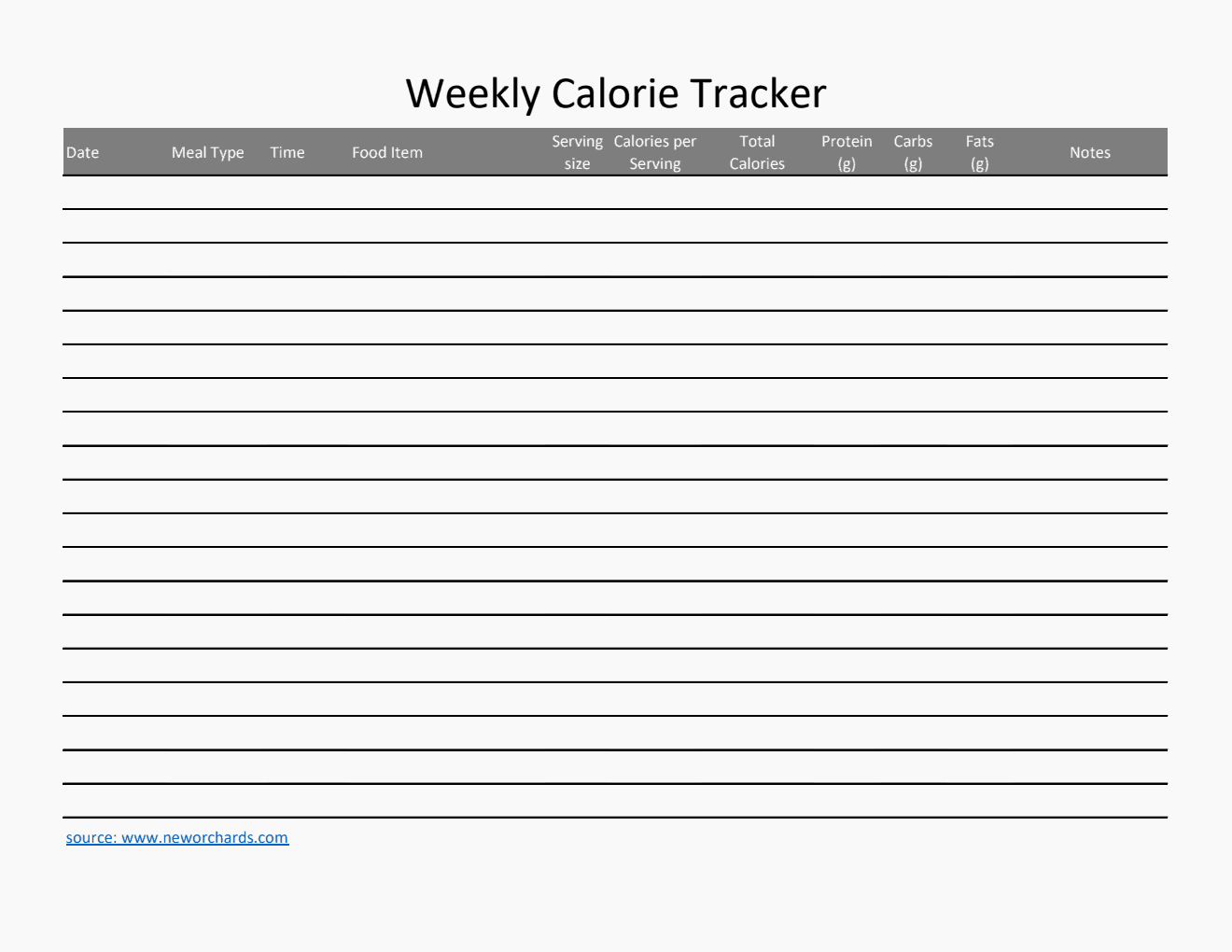 Free Editable Excel Weekly Calorie Tracker (Minimalist)