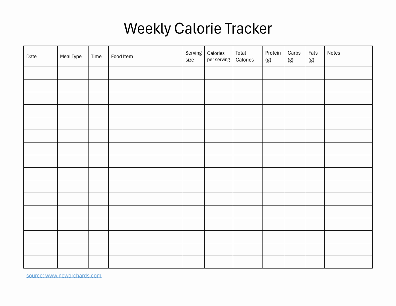 Free Editable PDF Weekly Calorie Tracker (Simple)