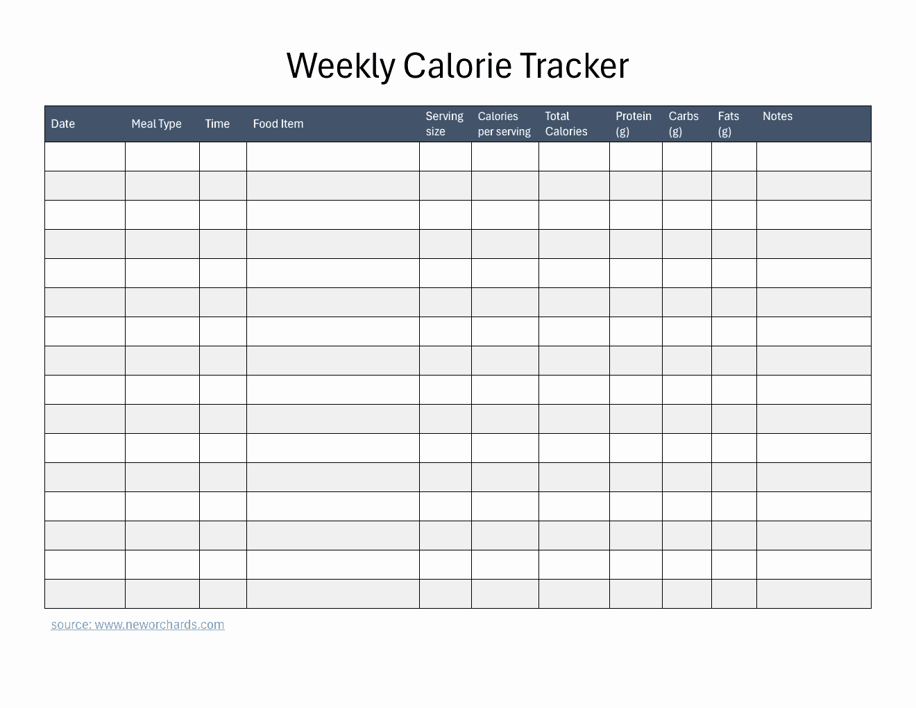 Free Editable PDF Weekly Calorie Tracker (Striped)