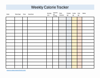 Free Editable Word Weekly Calorie Tracker (Basic)