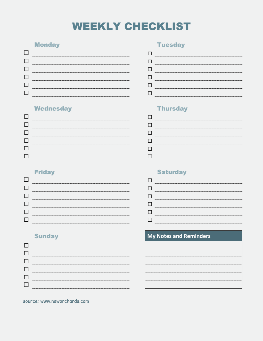 Weekly Checklist Template PDF