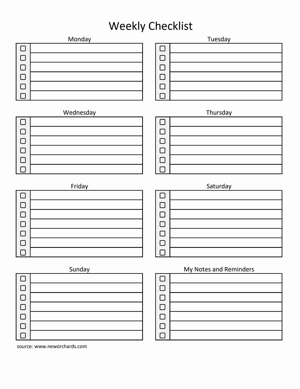 Weekly Checklist Template Excel