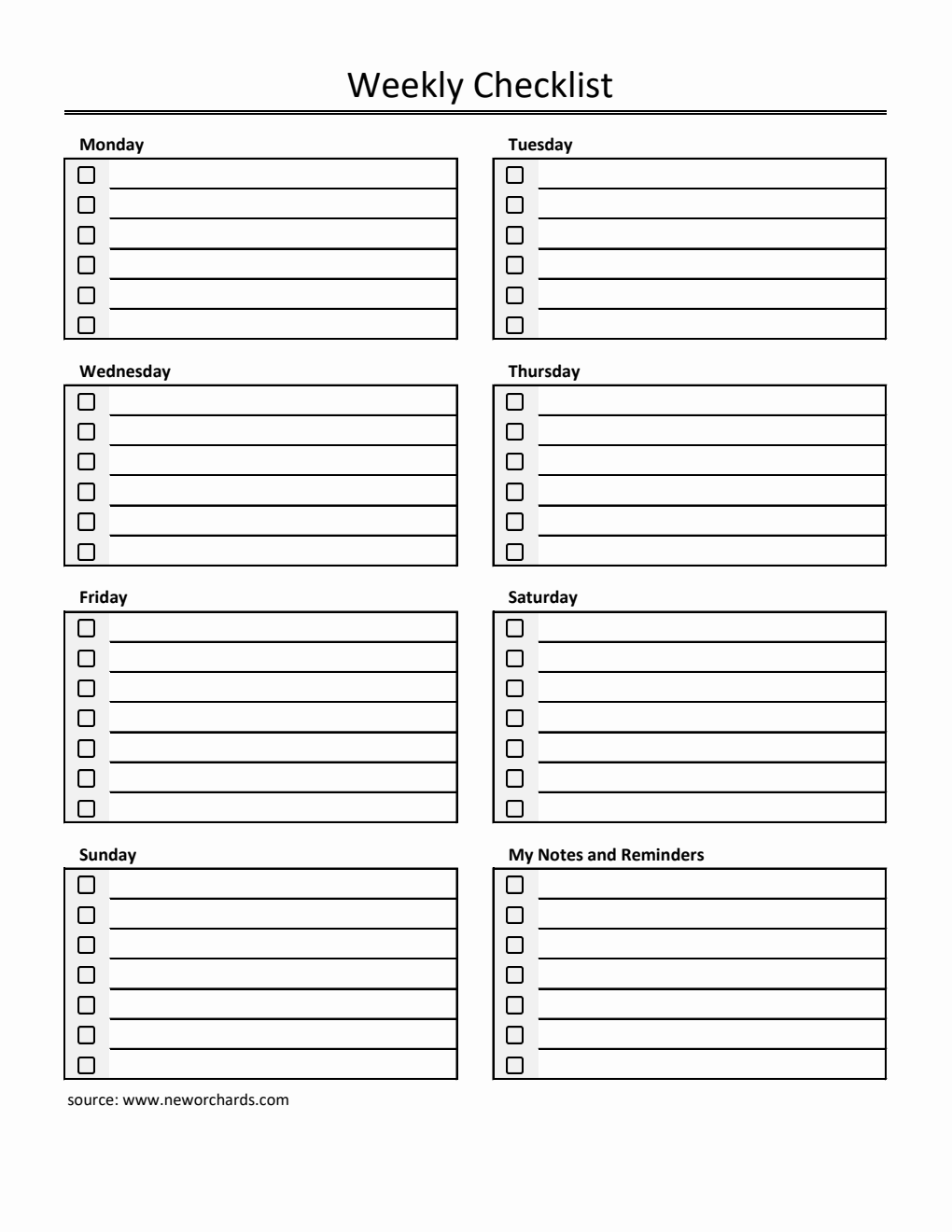 Editable Weekly Checklist Template Excel