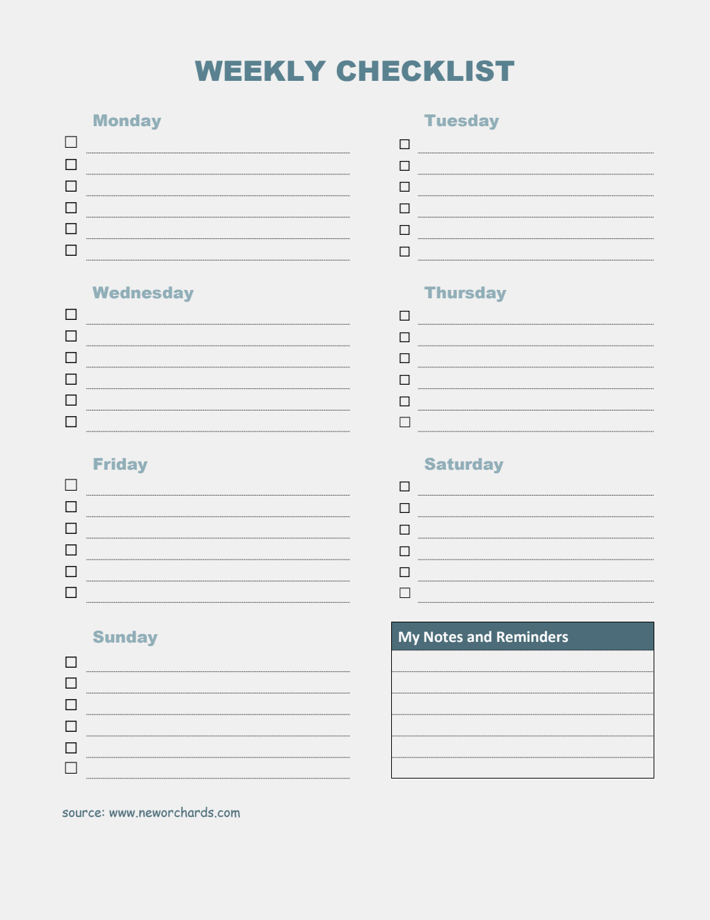 Weekly Checklist Template Word