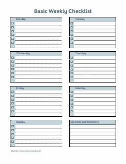 Basic Weekly Checklist Template Word