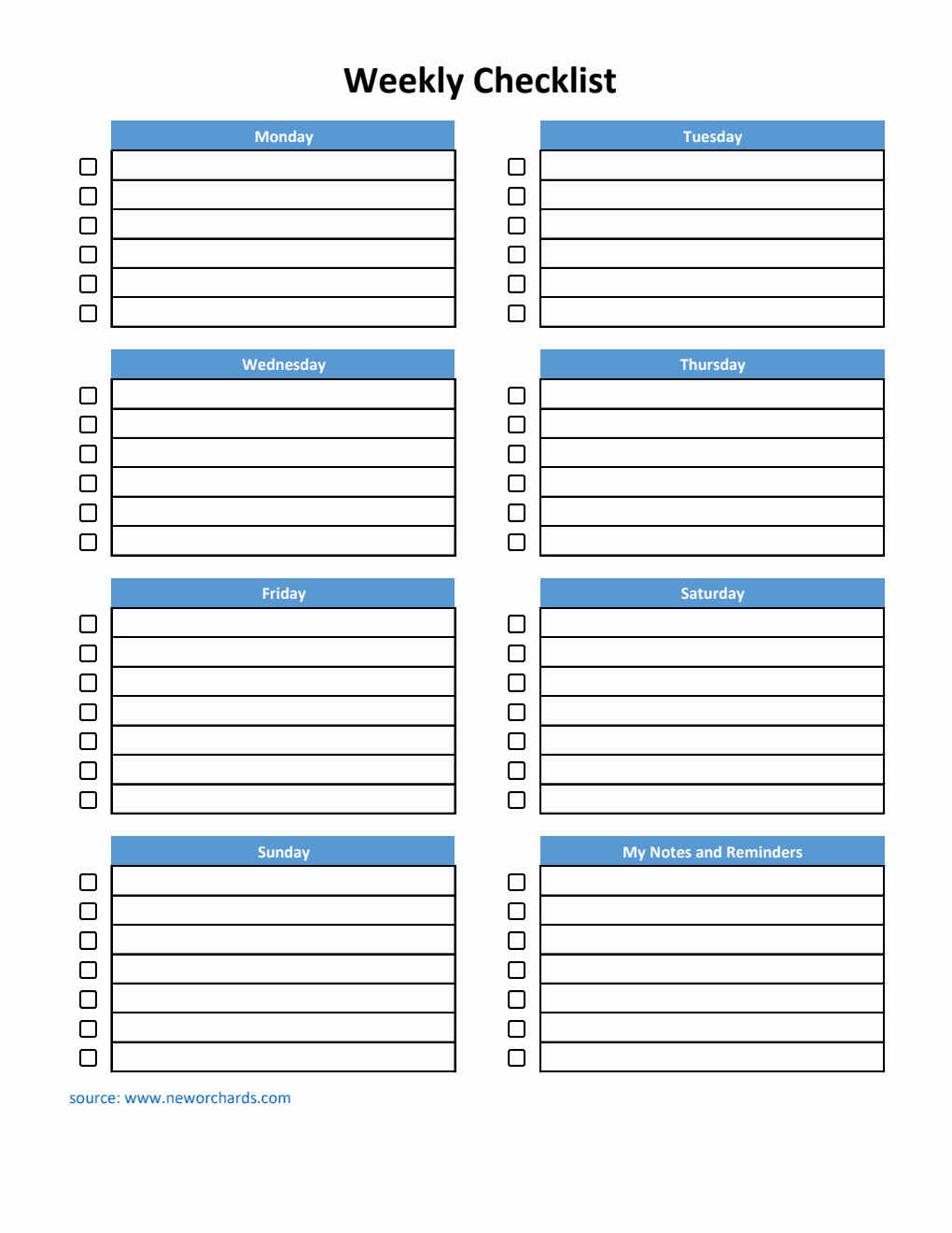 Simple Weekly Checklist Template Excel