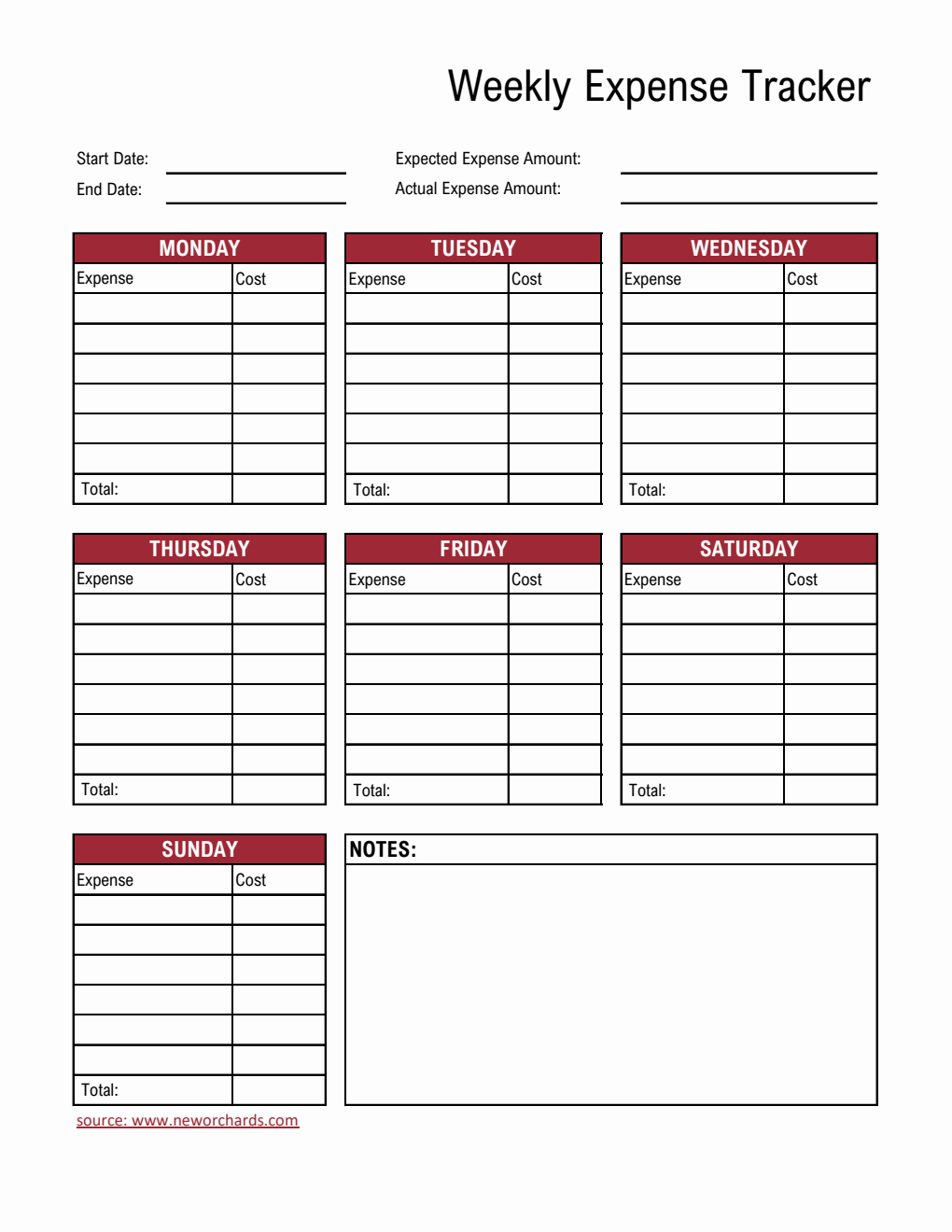 Free Customizable Weekly Expense Tracker in PDF