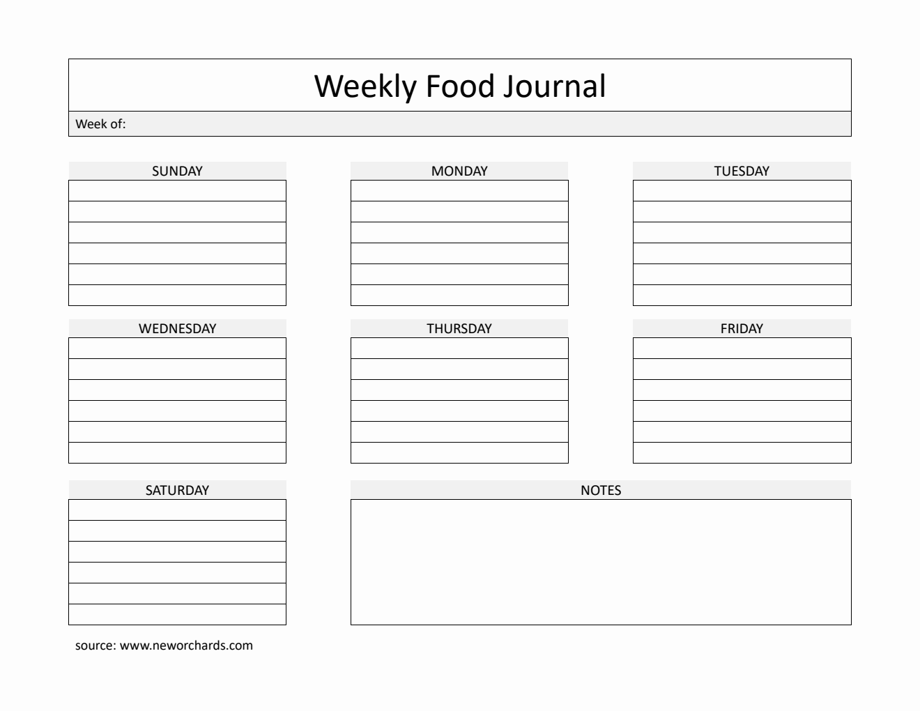 Landscape Weekly Food Journal Template |  Free Word Download