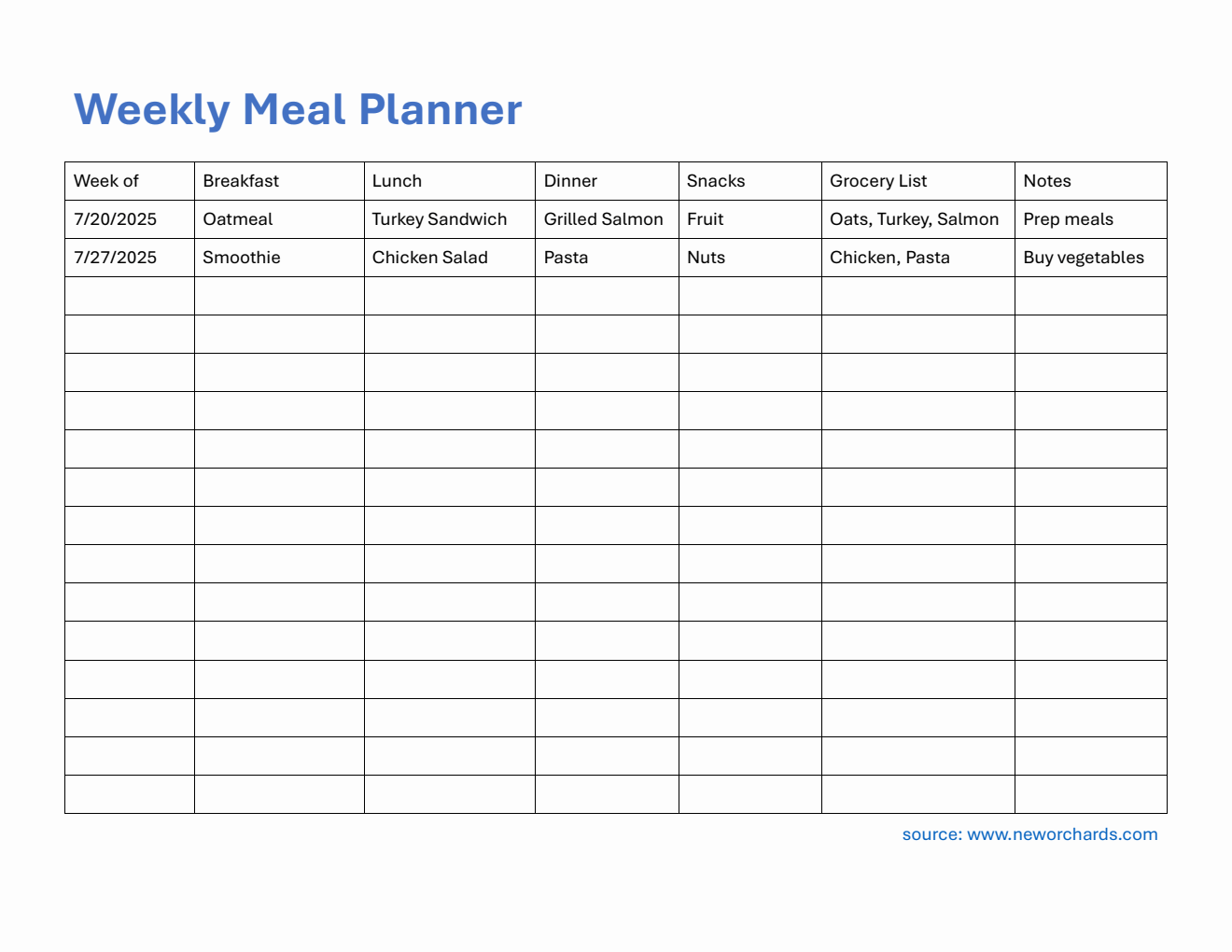 Weekly Meal Planner - Word