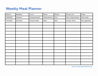 Weekly Meal Planner - Word