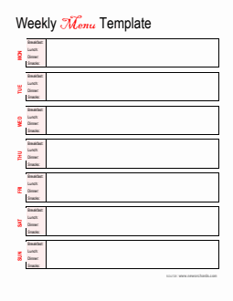 Free Downloadable Weekly Menu Template in Word