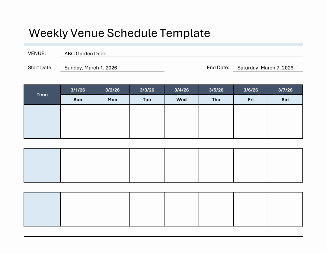 Weekly Hourly Schedule Template in Excel