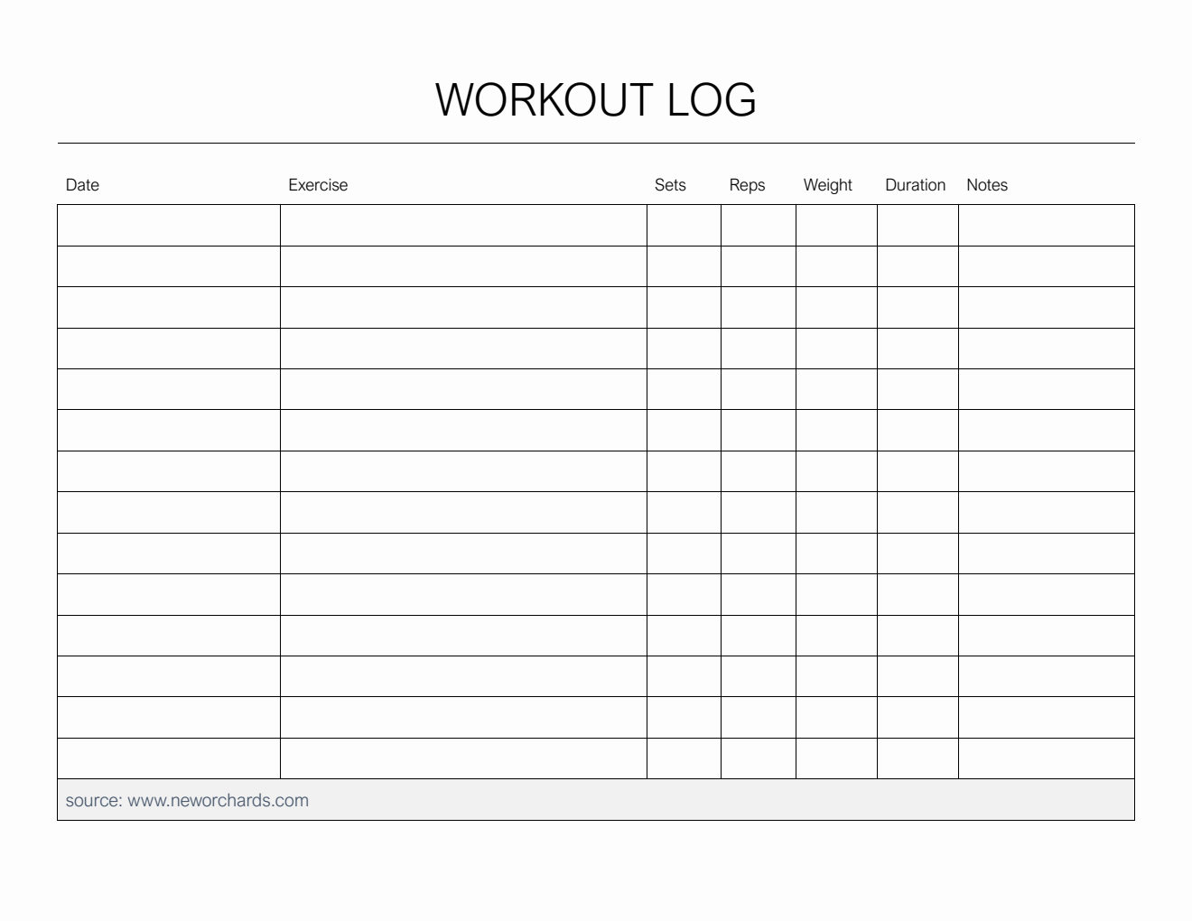 Free Printable Workout Log Template in Word