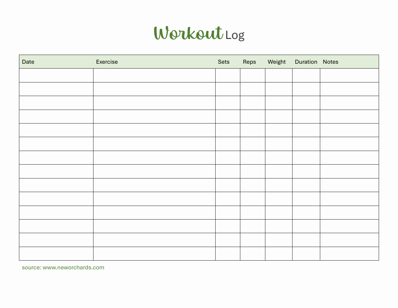 Free Editable Workout Log Template in PDF