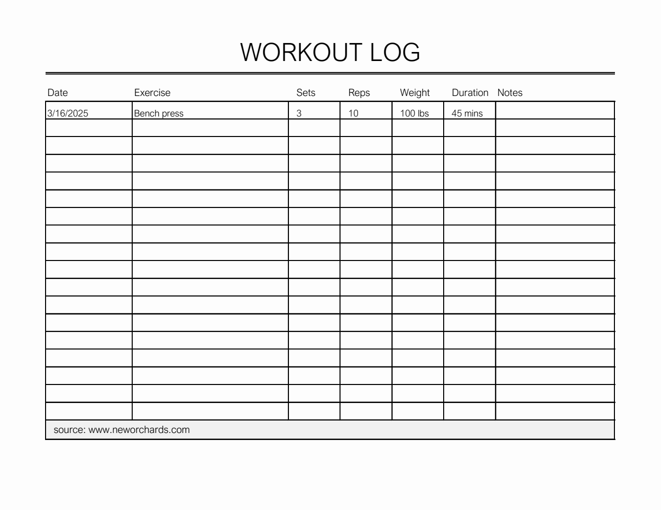 Free Printable Workout Log Template in Excel