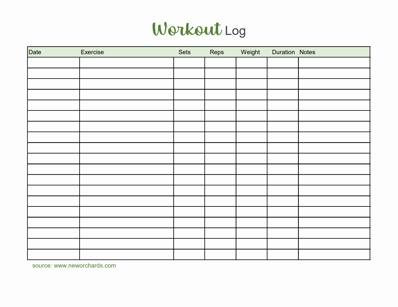 Free Editable Workout Log Template in Excel