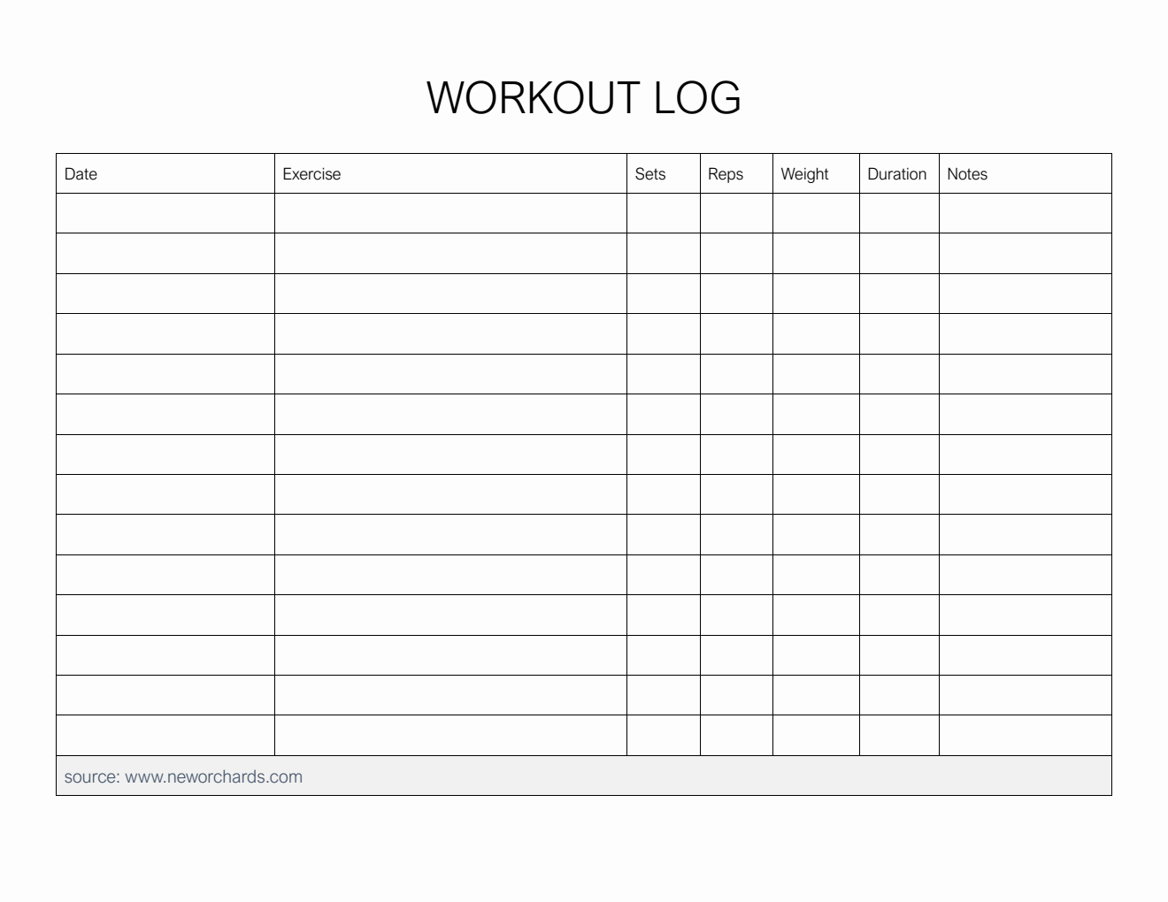 Free Printable Workout Log Template in PDF