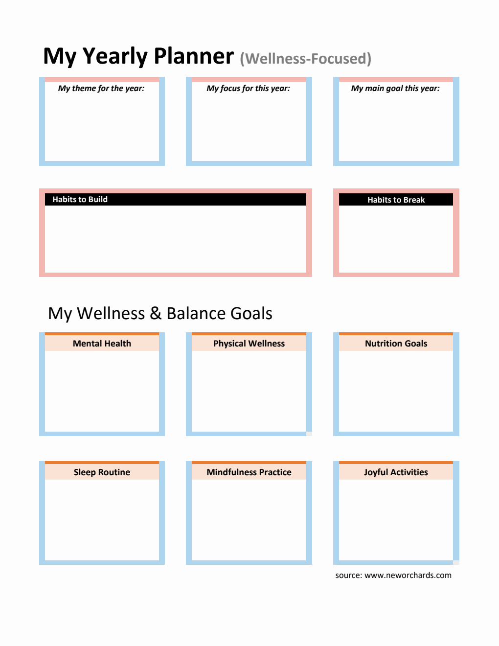 Wellness & Balance Yearly Planner Template (Printable Excel)